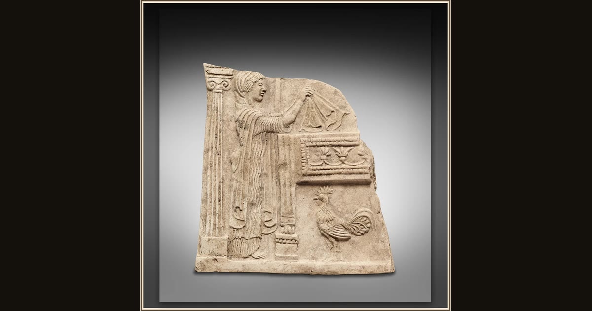 Votive Plaque (Pinax) with Persephone Making her Bridal Bed by Greek, South Italian (Locri Epizephyrii)