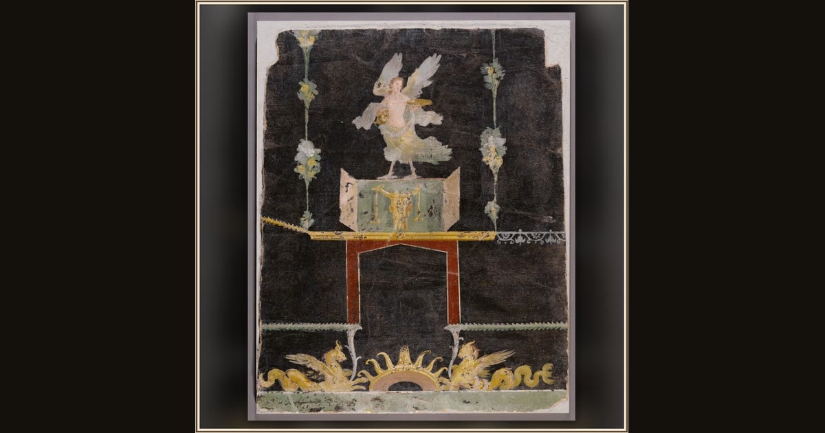 Wall fragment with Siren, Sea Monsters and Niche on Black Ground by Roman (unknown maker)