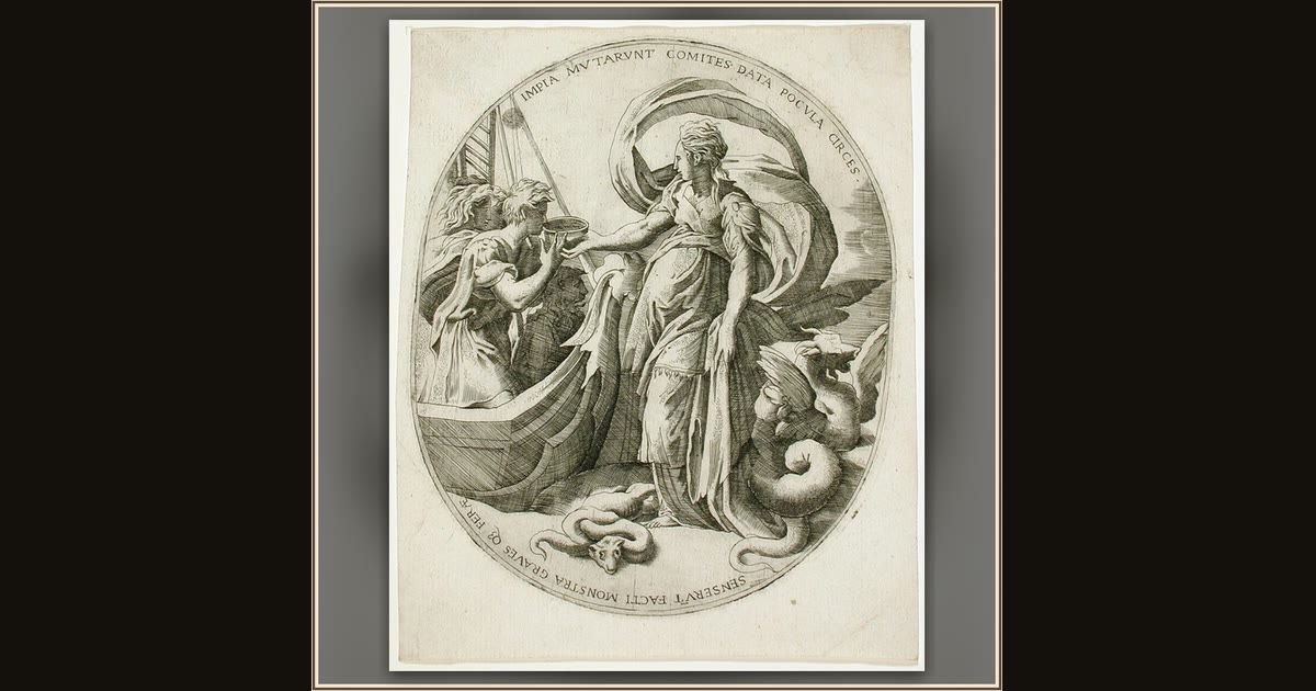 Circe Giving Drink to the Companions of Ulysses by Attributed to Giulio Bonasone, after Parmigianino