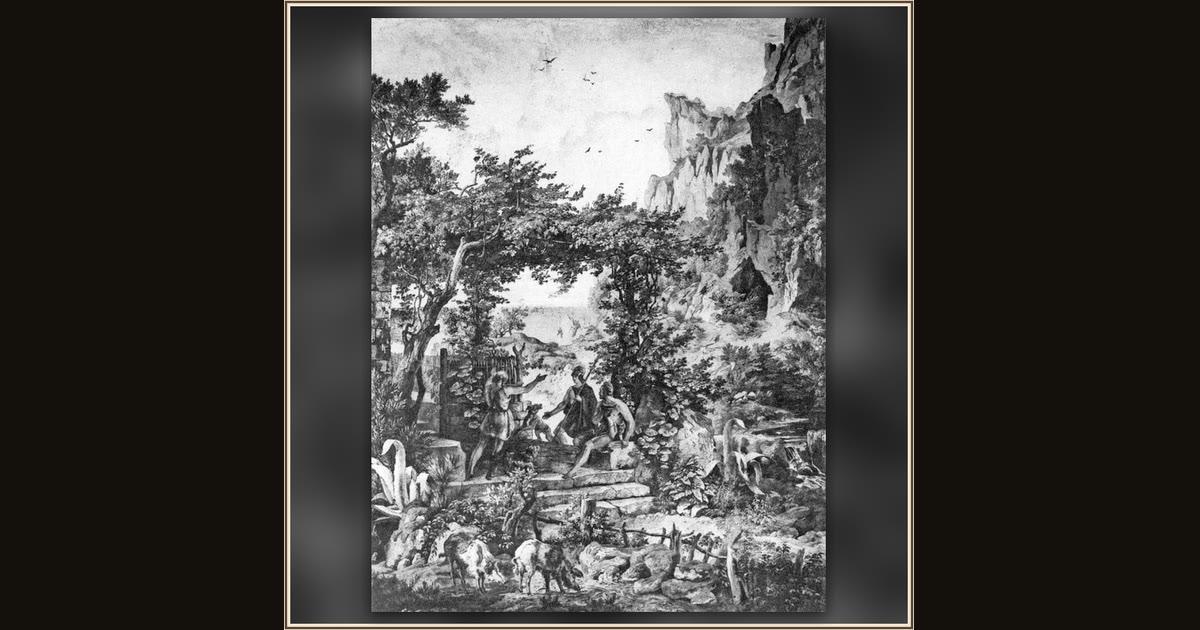 Telemachus Arrives at the Hut of Eumaeus (Bei Eumaios) by Friedrich Preller the Elder