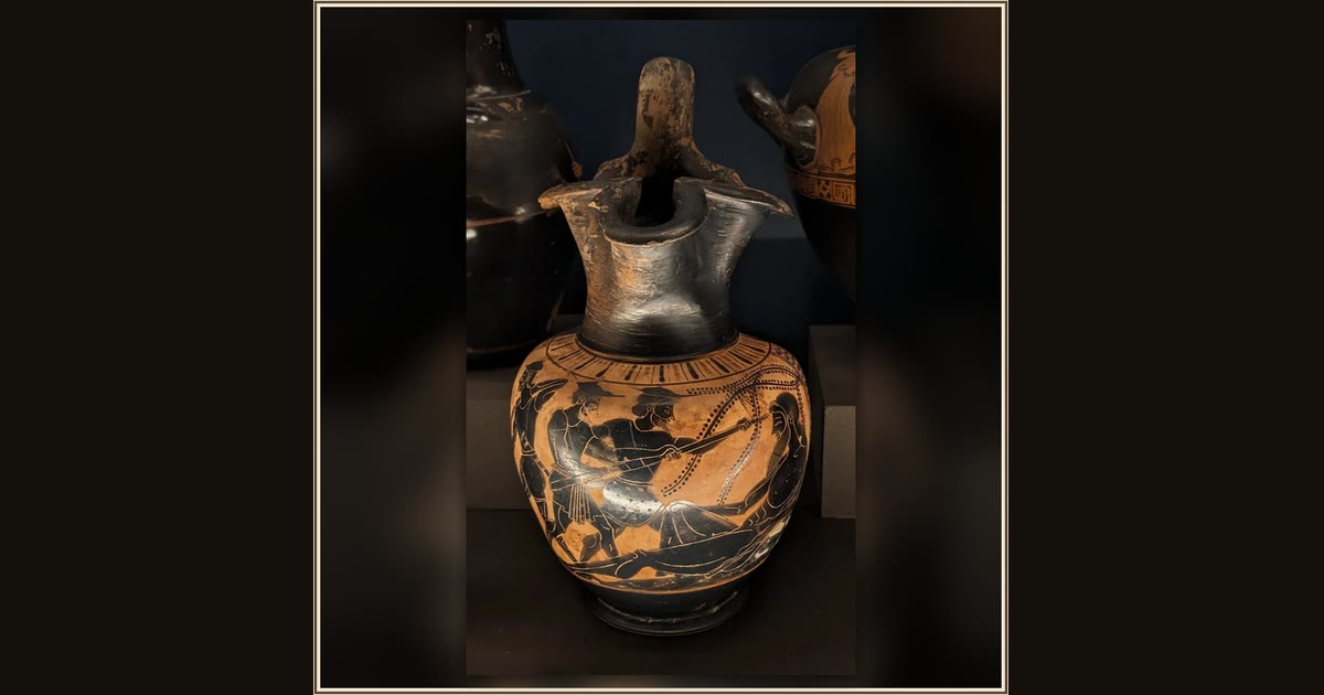 Oinochoe with the blinding of Polyphemus by Theseus Painter (attrib.), Attic Greek