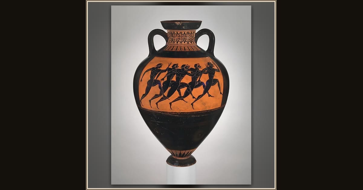 Terracotta Panathenaic prize amphora by Attributed to the Euphiletos Painter