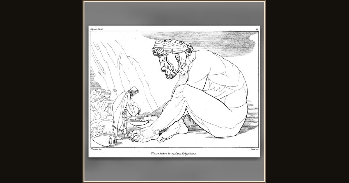 Odysseus gets Polyphemus drunk by John Flaxman