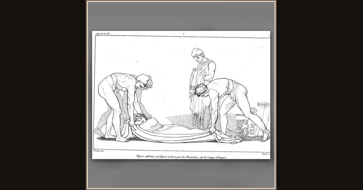 Odysseus back in Ithaca by John Flaxman
