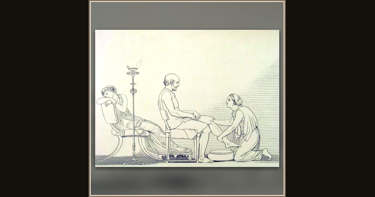 Eurycleia recognizes Odysseus by John Flaxman