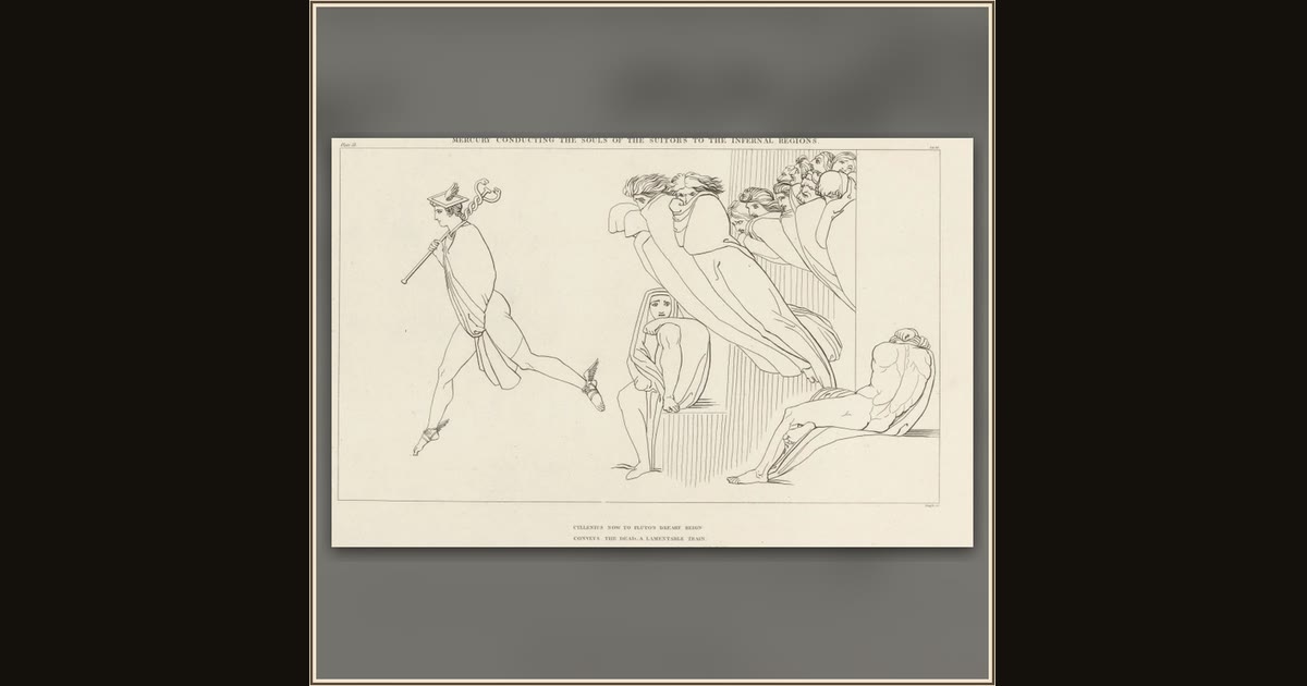 Mercury Conducting the Souls of the Suitors to the Infernal Regions by James Parker, after John Flaxman