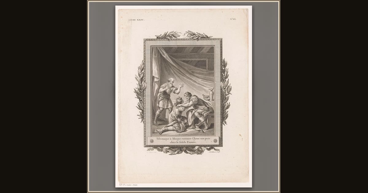 Telemachus and Odysseus Reunited on Ithaca by Jean-Baptiste Tilliard, after Charles Monnet