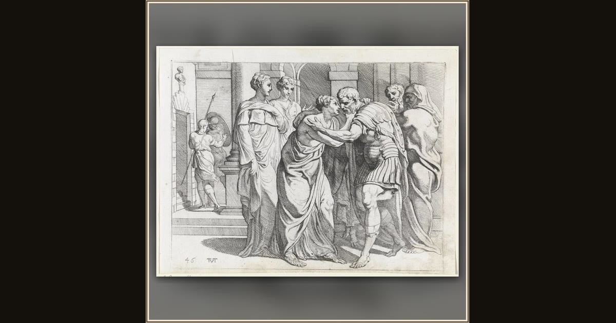 Odysseus and Penelope Embrace by Theodoor van Thulden, after Francesco Primaticcio