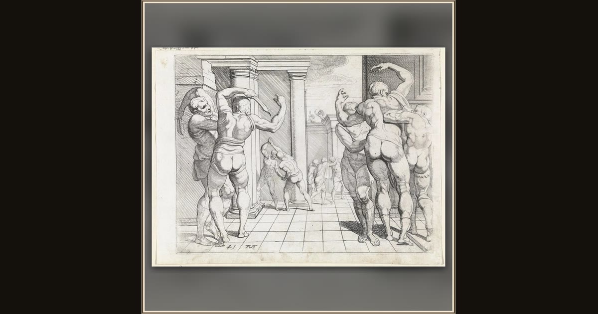 Odysseus Kills the Suitors with the Help of Telemachus by Theodoor van Thulden, after Francesco Primaticcio