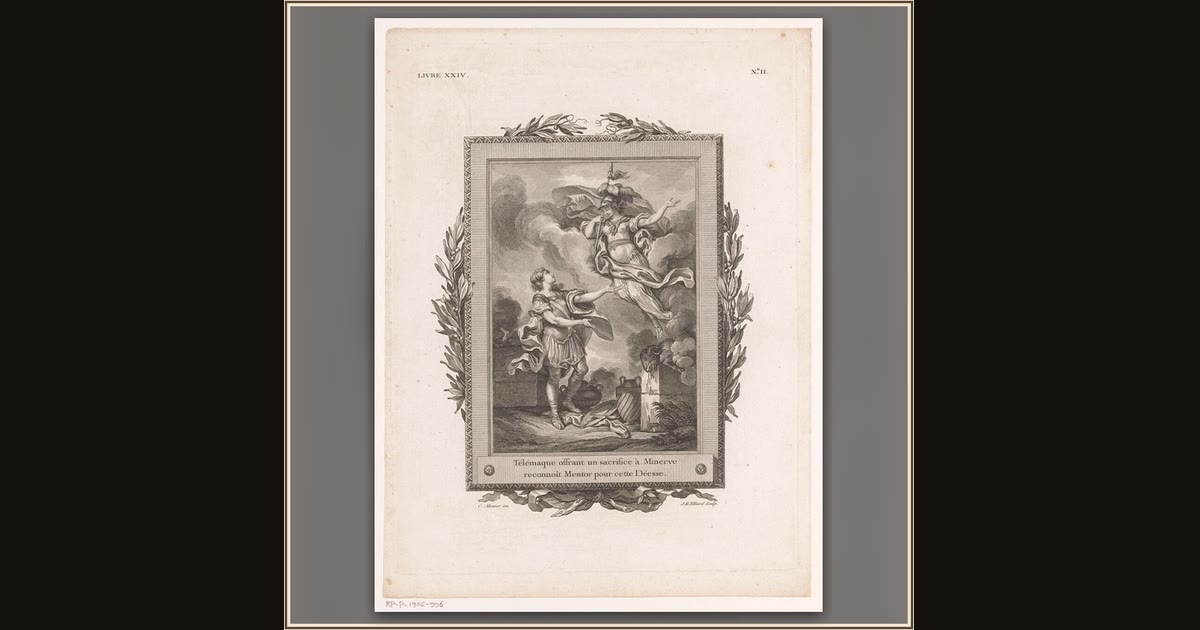 Telemachus Recognizes Athena in Mentor by Jean-Baptiste Tilliard, after Charles Monnet