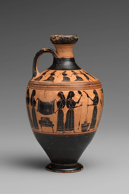 Terracotta lekythos (oil flask) — Attributed to the Amasis Painter, The Metropolitan Museum of Art