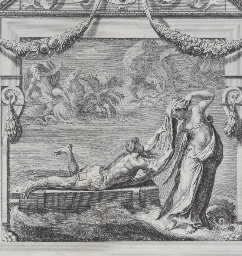 Plate 26: Ulysses escaping on a raft with the aid of the sea deity Leucothea — Bartolomeo Crivellari, after Pellegrino Tibaldi, The Metropolitan Museum of Art